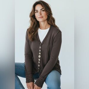 Pure Handknit Dark Gray Cardigan with unique mixed buttons SZ:S